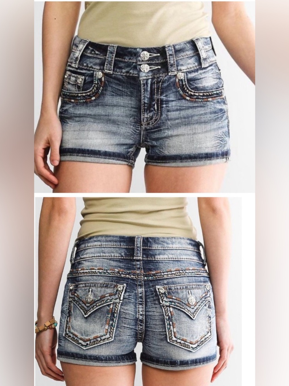Miss Me E14FH376 Mid-Rise Embellished Rhinestone Embroidered Denim Jean Short 28